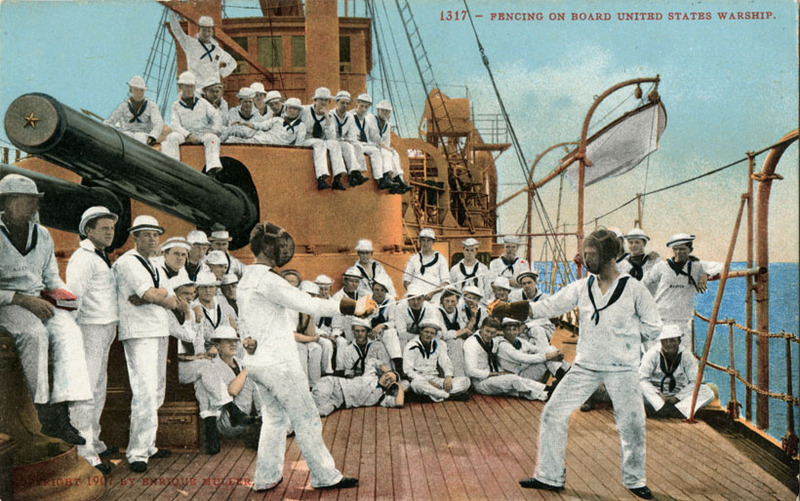 Fencing Aboard a United States Warship postcard