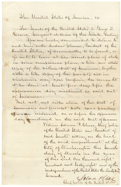 Writ of Summons by Chief Justice Samuel P. Chase