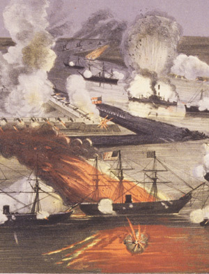 Fleet attacking Confederate Batteries