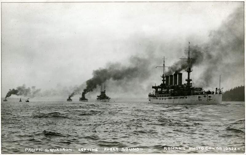 Pacific Squadron leaving Puget Sound postcard