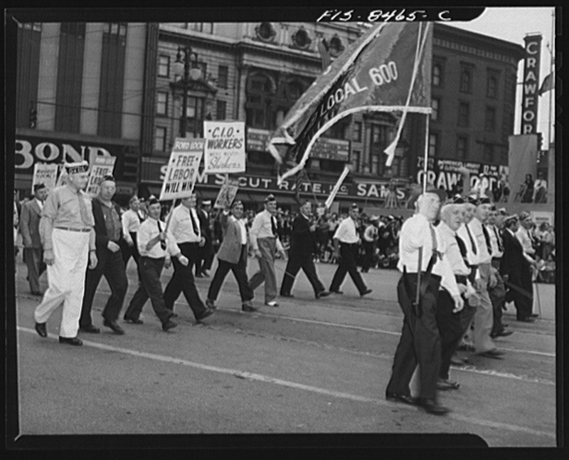 Detroit, Michigan. Ford Local 600 of the Congress of Industrial Organizations (CIO) carrying banners in the Labor Day parade