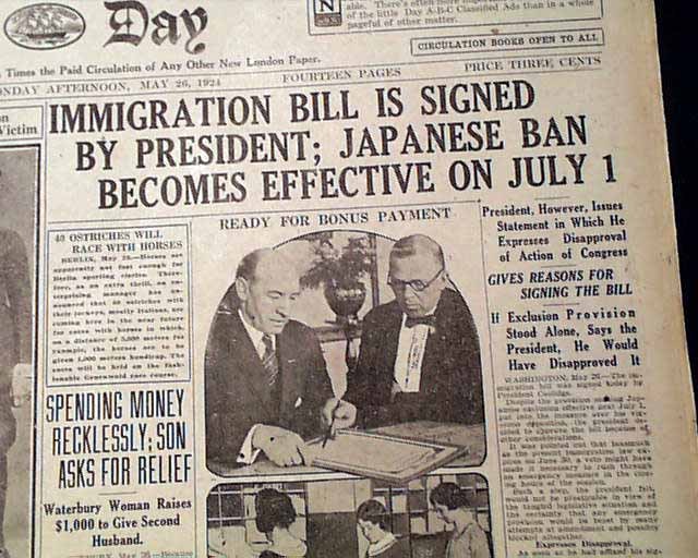 Immigration Act of 1924 is signed by President Calvin Coolidge. 