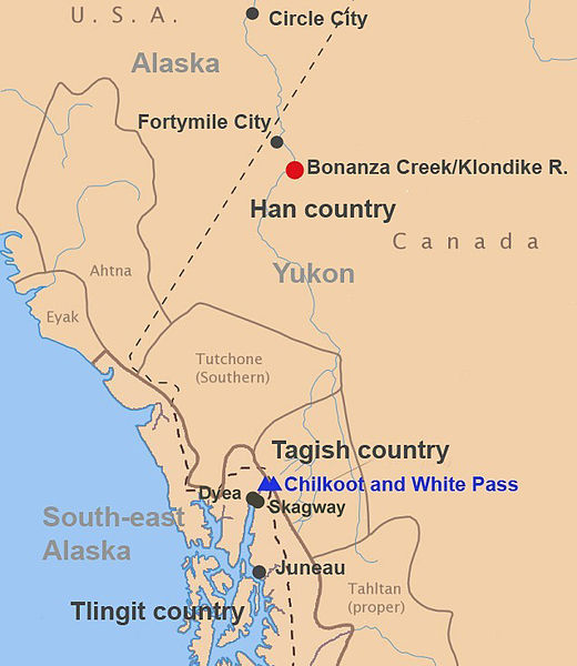 General location of where the people migrated to mine the Yukon