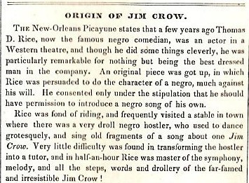 The Origin of Jim Crow